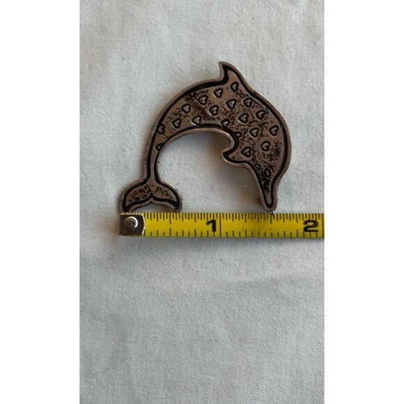 EFS Mexican Silver Dolphin Pin, Dolphin Small Heart Pin, Sterling Silver Sz 1.5” - Picture 6 of 7
